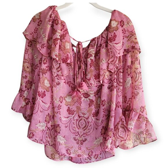 Misa Los Angeles Soraya Pink Floral Ruffle Halter Cold Shoulder Blouse - Picture 6 of 15
